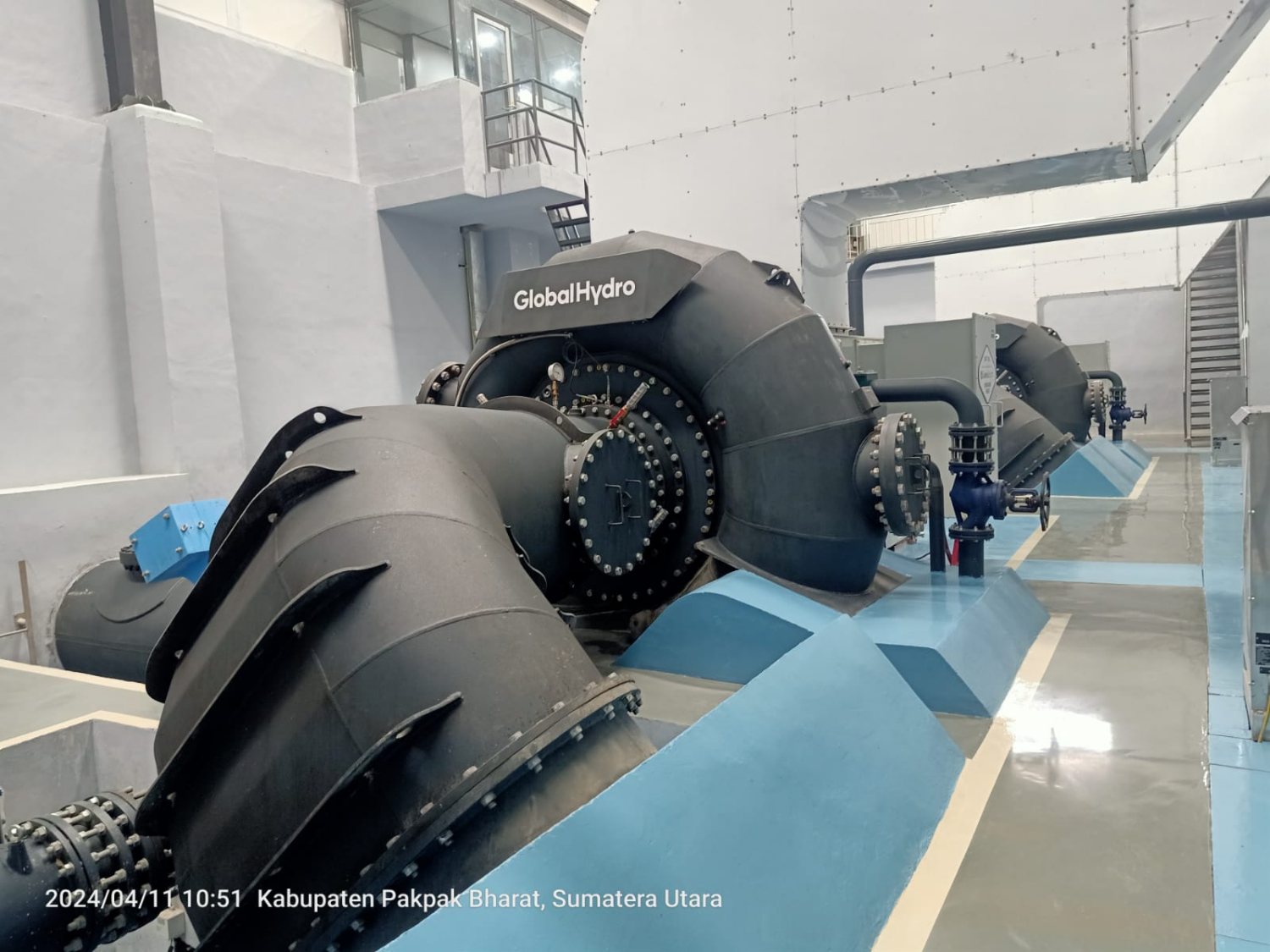 Turbine hall and penstock installation at an Axerna hydropower site